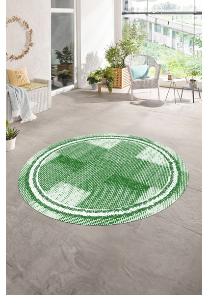 Dijital Kaymaz Yıkanabilir Jüt-Hasır Desen Yuvarlak Yolluk Mutfak Salon Halısı, N-Y-Jüt-11-Yeşil, indirimleri