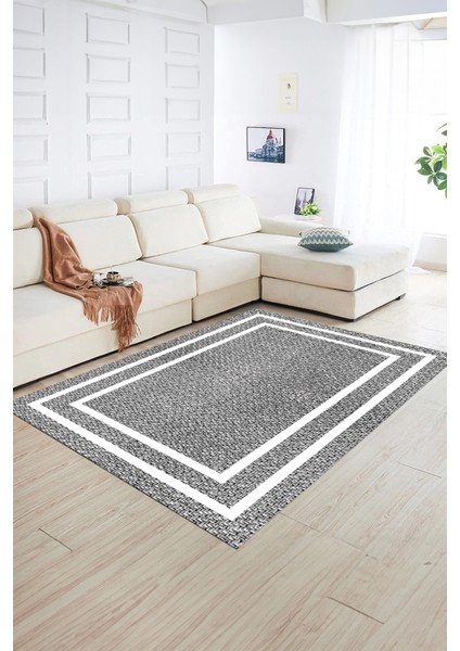 Dijital Baskılı Kaymaz Yıkanabilir Jüt-Hasır Desen Yolluk Mutfak Salon Halısı, N-Jüt-12-Gri,