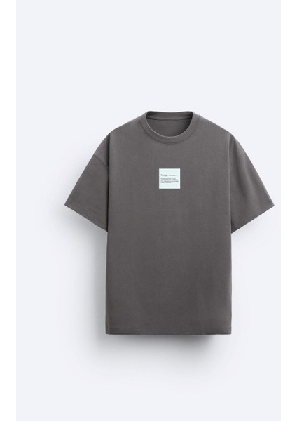 Bisiklet Yaka Syzygy Yazılı Oversize Füme Erkek T-Shirt