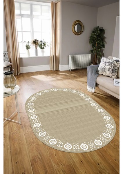 Dijital Kaymaz Yıkanabilir Jüt-Hasır Desen Oval Yolluk Mutfak Salon Halısı, N-O-Jüt-15-Krem, fiyatları
