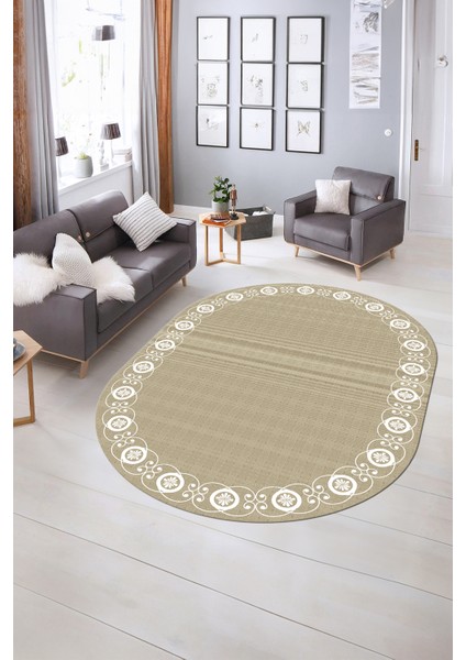 Dijital Kaymaz Yıkanabilir Jüt-Hasır Desen Oval Yolluk Mutfak Salon Halısı, N-O-Jüt-15-Krem, fırsatları