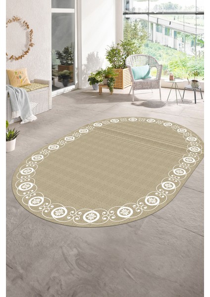 Dijital Kaymaz Yıkanabilir Jüt-Hasır Desen Oval Yolluk Mutfak Salon Halısı, N-O-Jüt-15-Krem, indirimleri