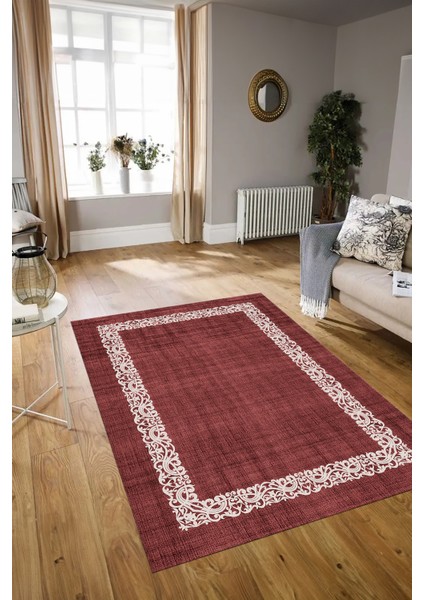 Dijital Baskılı Kaymaz Yıkanabilir Jüt-Hasır Desen Yolluk Mutfak Salon Halısı, N-Jüt-04-Kırmızı,