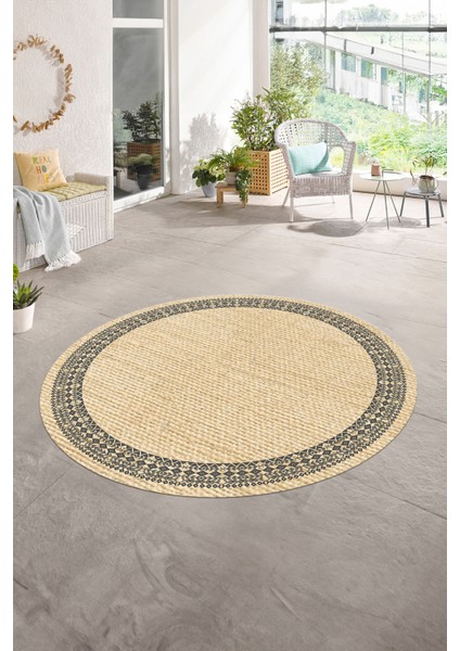 Dijital Kaymaz Yıkanabilir Jüt-Hasır Desen Yuvarlak Yolluk Mutfak Salon Halısı, N-Y-Jüt-09-Krem, indirimleri