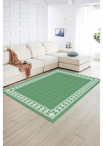 Dijital Baskılı Kaymaz Yıkanabilir Jüt-Hasır Desen Yolluk Mutfak Salon Halısı, N-Jüt-20-Yeşil,