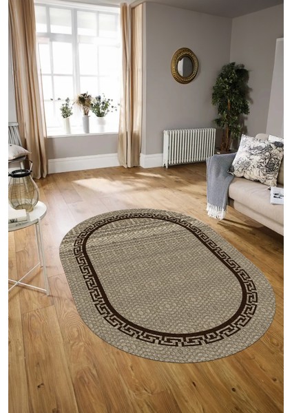 Dijital Kaymaz Yıkanabilir Jüt-Hasır Desen Oval Yolluk Mutfak Salon Halısı, N-O-Jüt-01-Kahve, fiyatları