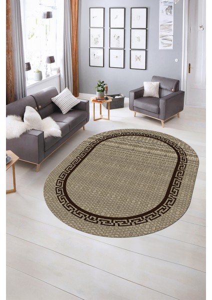 Dijital Kaymaz Yıkanabilir Jüt-Hasır Desen Oval Yolluk Mutfak Salon Halısı, N-O-Jüt-01-Kahve, fırsatları