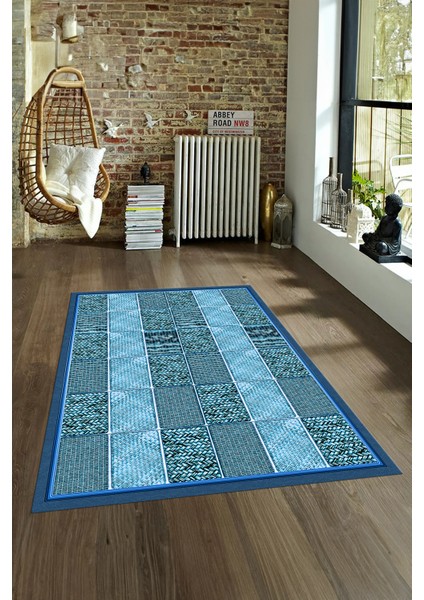 Dijital Baskılı Kaymaz Yıkanabilir Jüt-Hasır Desen Yolluk Mutfak Salon Halısı, N-Jüt-02-Mavi, modelleri
