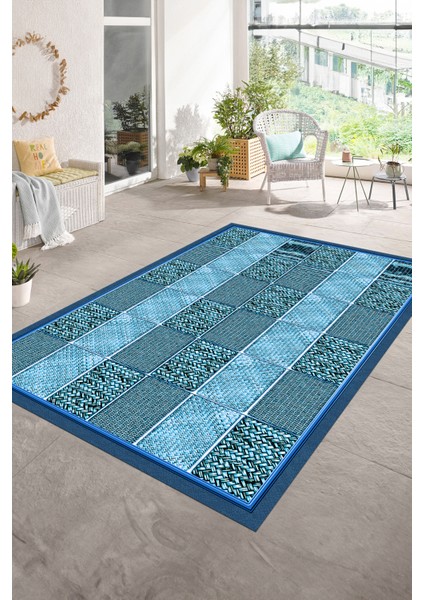 Dijital Baskılı Kaymaz Yıkanabilir Jüt-Hasır Desen Yolluk Mutfak Salon Halısı, N-Jüt-02-Mavi, indirimleri