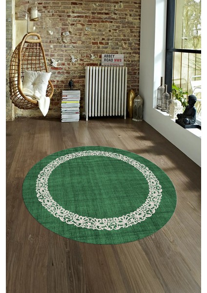 Dijital Kaymaz Yıkanabilir Jüt-Hasır Desen Yuvarlak Yolluk Mutfak Salon Halısı, N-Y-Jüt-04-Yeşil, modelleri