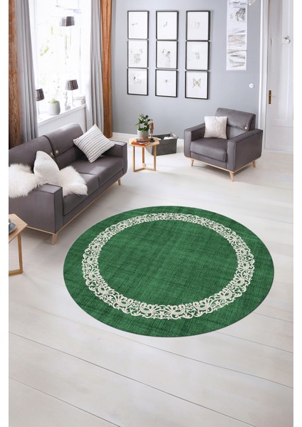 Dijital Kaymaz Yıkanabilir Jüt-Hasır Desen Yuvarlak Yolluk Mutfak Salon Halısı, N-Y-Jüt-04-Yeşil, fırsatları