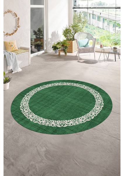 Dijital Kaymaz Yıkanabilir Jüt-Hasır Desen Yuvarlak Yolluk Mutfak Salon Halısı, N-Y-Jüt-04-Yeşil, indirimleri