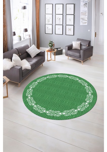 Dijital Kaymaz Yıkanabilir Jüt-Hasır Desen Yuvarlak Yolluk Mutfak Salon Halısı, N-Y-Jüt-14-Yeşil, fırsatları