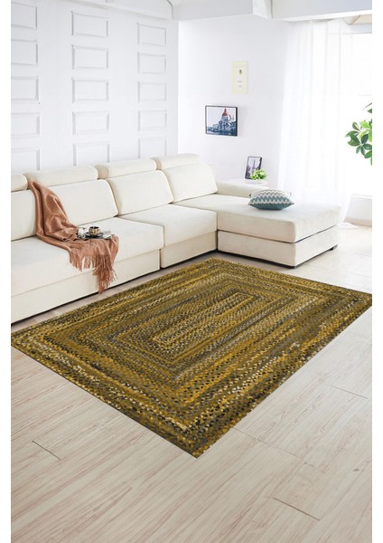 Dijital Baskılı Kaymaz Yıkanabilir Jüt-Hasır Desen Yolluk Mutfak Salon Halısı, N-Jüt-05-Kahve,