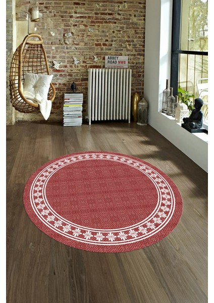Dijital Kaymaz Yıkanabilir Jüt-Hasır Desen Yuvarlak Yolluk Mutfak Salon Halısı, N-Y-Jüt-20-Kırmızı, modelleri