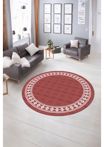 Dijital Kaymaz Yıkanabilir Jüt-Hasır Desen Yuvarlak Yolluk Mutfak Salon Halısı, N-Y-Jüt-20-Kırmızı, fırsatları