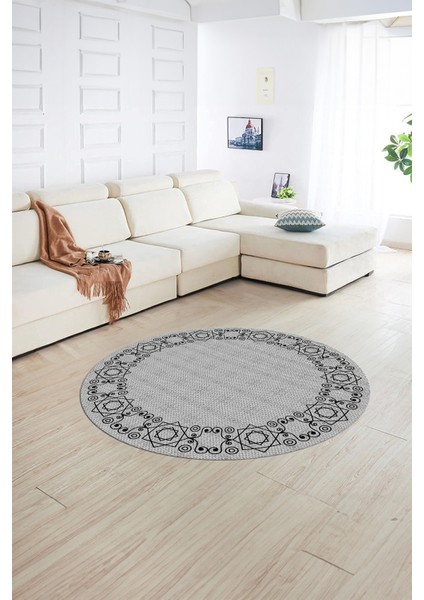 Dijital Kaymaz Yıkanabilir Jüt-Hasır Desen Yuvarlak Yolluk Mutfak Salon Halısı, N-Y-Jüt-19-Gri,
