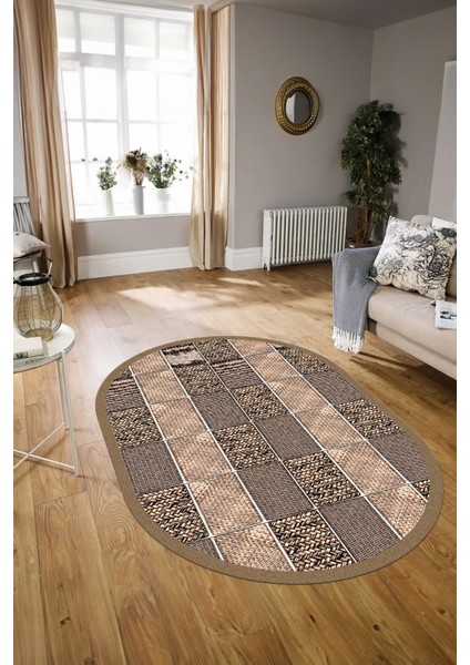 Dijital Kaymaz Yıkanabilir Jüt-Hasır Desen Oval Yolluk Mutfak Salon Halısı, N-O-Jüt-02-Kahve, fiyatları