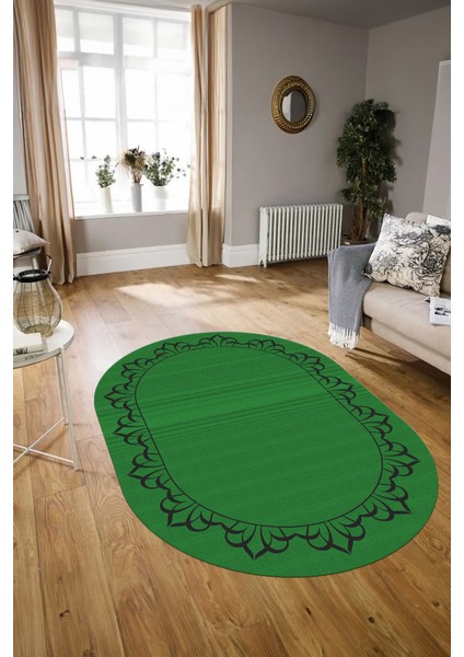 Dijital Kaymaz Yıkanabilir Jüt-Hasır Desen Oval Yolluk Mutfak Salon Halısı, N-O-Jüt-18-Yeşil, fiyatları