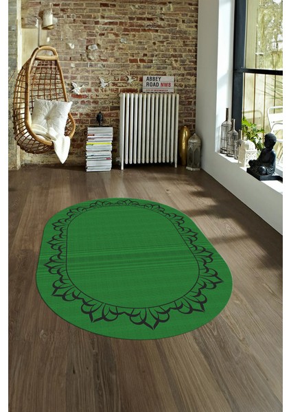 Dijital Kaymaz Yıkanabilir Jüt-Hasır Desen Oval Yolluk Mutfak Salon Halısı, N-O-Jüt-18-Yeşil, modelleri