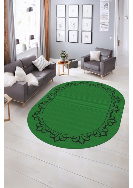 Dijital Kaymaz Yıkanabilir Jüt-Hasır Desen Oval Yolluk Mutfak Salon Halısı, N-O-Jüt-18-Yeşil, fırsatları