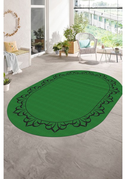 Dijital Kaymaz Yıkanabilir Jüt-Hasır Desen Oval Yolluk Mutfak Salon Halısı, N-O-Jüt-18-Yeşil, indirimleri