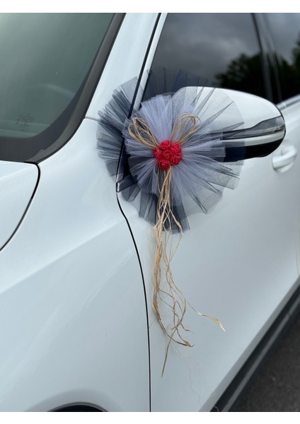 5 Adet Siyah Beyaz Kristal Tül Kırmızı Latex Gül Doğal Rafya Detaylı Düğün Nikah Kına Sünnet Konvoy Süsü fiyatları