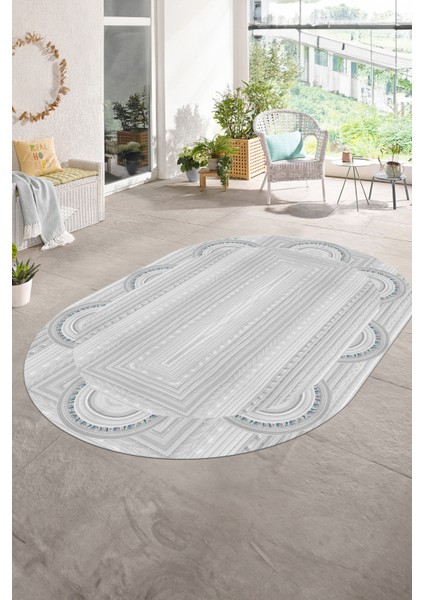 Dijital Kaymaz Yıkanabilir Jüt-Hasır Desen Oval Yolluk Mutfak Salon Halısı, N-O-Jüt-08-Gri, indirimleri