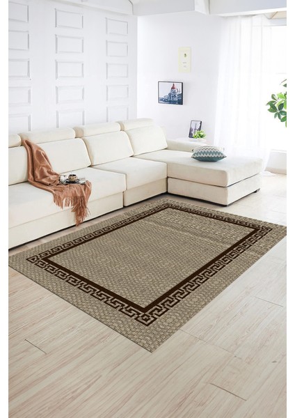 Dijital Baskılı Kaymaz Yıkanabilir Jüt-Hasır Desen Yolluk Mutfak Salon Halısı, N-Jüt-01-Kahve,