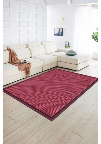 Dijital Baskılı Kaymaz Yıkanabilir Jüt-Hasır Desen Yolluk Mutfak Salon Halısı, N-Jüt-03-Kırmızı,