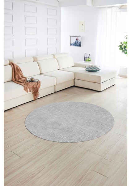 Dijital Kaymaz Yıkanabilir Jüt-Hasır Desen Yuvarlak Yolluk Mutfak Salon Halısı, N-Y-Jüt-07-Gri,