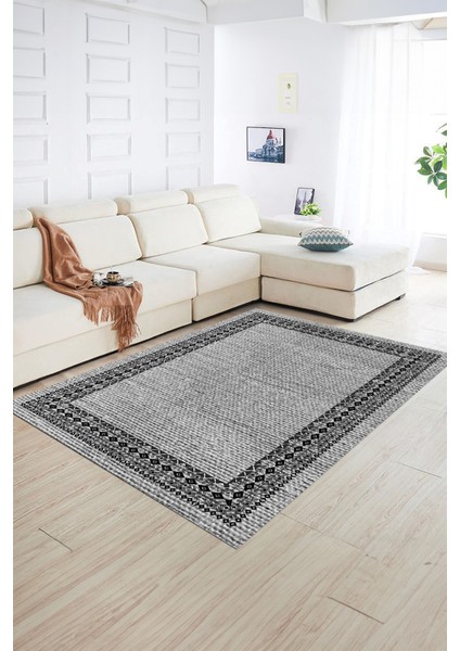 Dijital Baskılı Kaymaz Yıkanabilir Jüt-Hasır Desen Yolluk Mutfak Salon Halısı, N-Jüt-09-Gri,