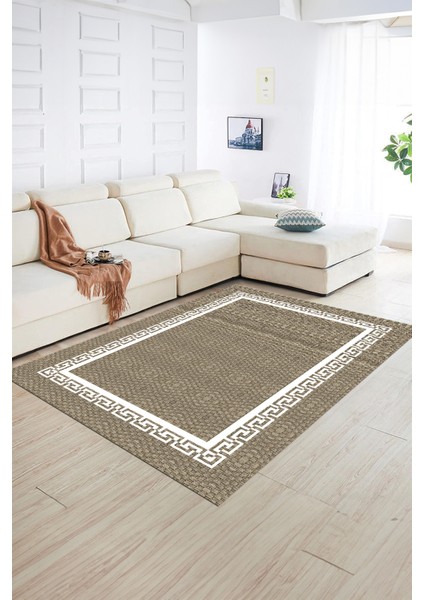 Dijital Baskılı Kaymaz Yıkanabilir Jüt-Hasır Desen Yolluk Mutfak Salon Halısı, N-Jüt-01-Beyaz,
