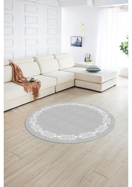 Dijital Kaymaz Yıkanabilir Jüt-Hasır Desen Yuvarlak Yolluk Mutfak Salon Halısı, N-Y-Jüt-14-Gri,
