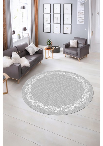 Dijital Kaymaz Yıkanabilir Jüt-Hasır Desen Yuvarlak Yolluk Mutfak Salon Halısı, N-Y-Jüt-14-Gri, fırsatları