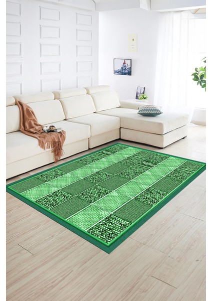 Dijital Baskılı Kaymaz Yıkanabilir Jüt-Hasır Desen Yolluk Mutfak Salon Halısı, N-Jüt-02-Yeşil,