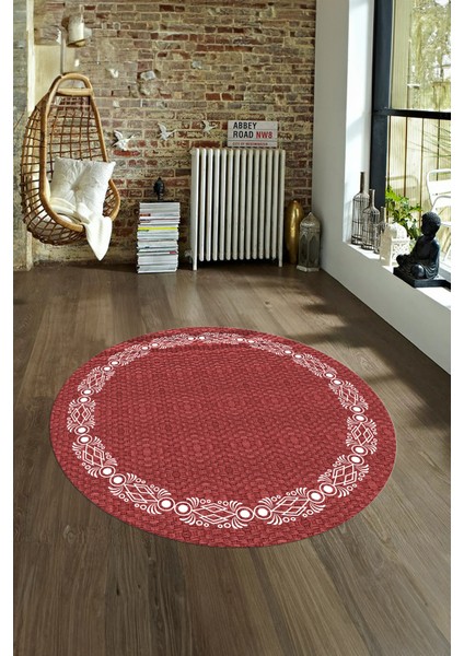 Dijital Kaymaz Yıkanabilir Jüt-Hasır Desen Yuvarlak Yolluk Mutfak Salon Halısı, N-Y-Jüt-14-Kırmızı, modelleri