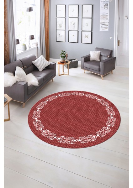 Dijital Kaymaz Yıkanabilir Jüt-Hasır Desen Yuvarlak Yolluk Mutfak Salon Halısı, N-Y-Jüt-14-Kırmızı, fırsatları