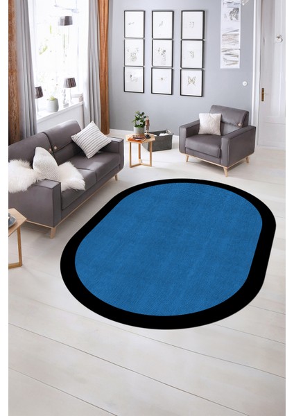 Dijital Kaymaz Yıkanabilir Jüt-Hasır Desen Oval Yolluk Mutfak Salon Halısı, N-O-Jüt-06-Mavi, fırsatları