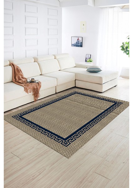 Dijital Baskılı Kaymaz Yıkanabilir Jüt-Hasır Desen Yolluk Mutfak Salon Halısı, N-Jüt-01-Mavi,