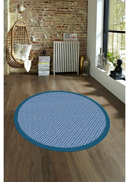 Dijital Kaymaz Yıkanabilir Jüt-Hasır Desen Yuvarlak Yolluk Mutfak Salon Halısı, N-Y-Jüt-03-Mavi, modelleri
