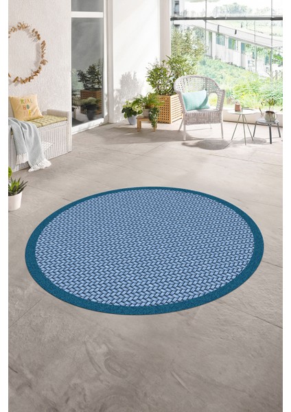 Dijital Kaymaz Yıkanabilir Jüt-Hasır Desen Yuvarlak Yolluk Mutfak Salon Halısı, N-Y-Jüt-03-Mavi, indirimleri