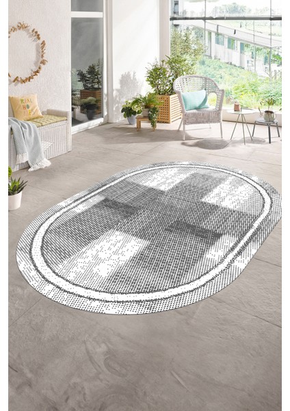 Dijital Kaymaz Yıkanabilir Jüt-Hasır Desen Oval Yolluk Mutfak Salon Halısı, N-O-Jüt-11-Gri,