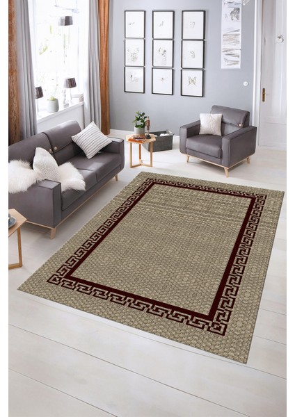 Dijital Baskılı Kaymaz Yıkanabilir Jüt-Hasır Desen Yolluk Mutfak Salon Halısı, N-Jüt-01-Bordo, fırsatları