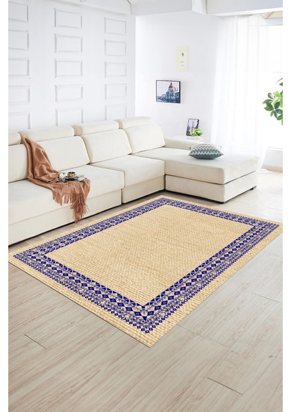 Dijital Baskılı Kaymaz Yıkanabilir Jüt-Hasır Desen Yolluk Mutfak Salon Halısı, N-Jüt-09-Renkli,