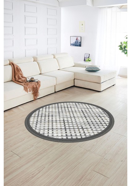 Dijital Kaymaz Yıkanabilir Jüt-Hasır Desen Yuvarlak Yolluk Mutfak Salon Halısı, N-Y-Jüt-16-Gri,
