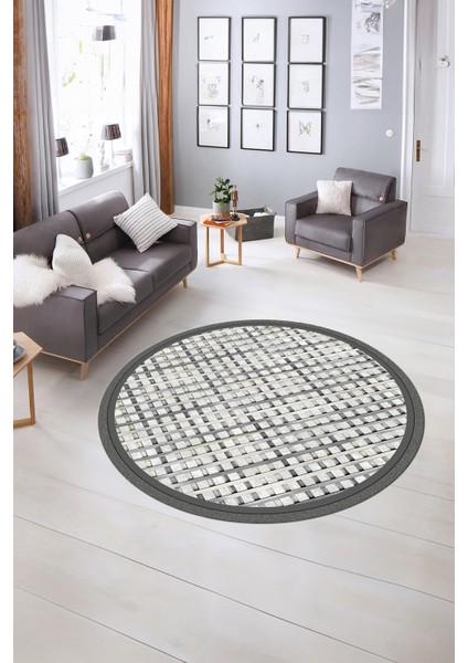 Dijital Kaymaz Yıkanabilir Jüt-Hasır Desen Yuvarlak Yolluk Mutfak Salon Halısı, N-Y-Jüt-16-Gri, fırsatları