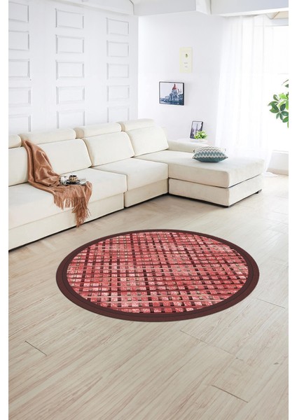 Dijital Kaymaz Yıkanabilir Jüt-Hasır Desen Yuvarlak Yolluk Mutfak Salon Halısı, N-Y-Jüt-16-Kırmızı,