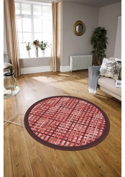 Dijital Kaymaz Yıkanabilir Jüt-Hasır Desen Yuvarlak Yolluk Mutfak Salon Halısı, N-Y-Jüt-16-Kırmızı, fiyatları