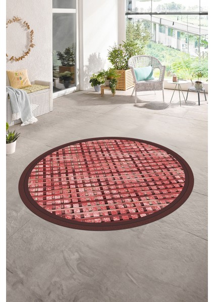 Dijital Kaymaz Yıkanabilir Jüt-Hasır Desen Yuvarlak Yolluk Mutfak Salon Halısı, N-Y-Jüt-16-Kırmızı, indirimleri